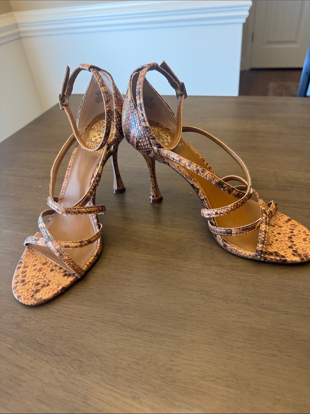 Vince Camuto Brown Snakeskin Strappy High-Heel Sandals